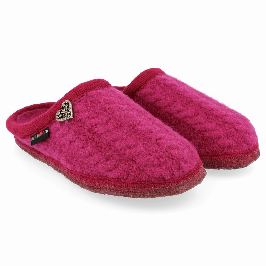 Haflinger Herzerl weicher Sohle Hausschuhe Damen Rosa Rot | EGO5051CW