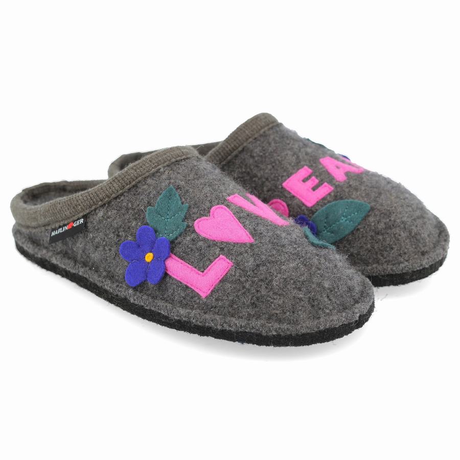 Haflinger Love & Peace Novelty Hausschuhe Damen Grau | IFS4613LY