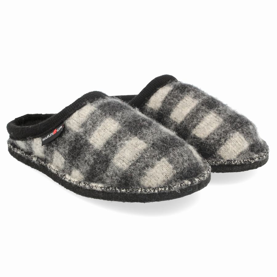 Haflinger Plaid Novelty Hausschuhe Damen Schwarz Weiß | YAP5311NK