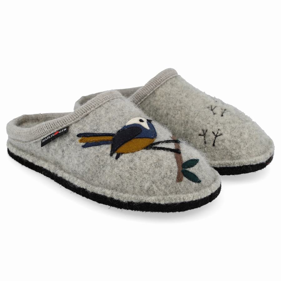 Haflinger Songbird Novelty Hausschuhe Damen Silber Grau | BPG1796ZI